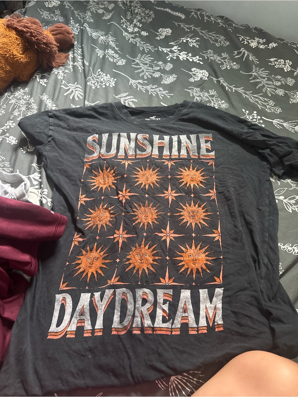 Hollister Black Tee with Orange Sun Graphic